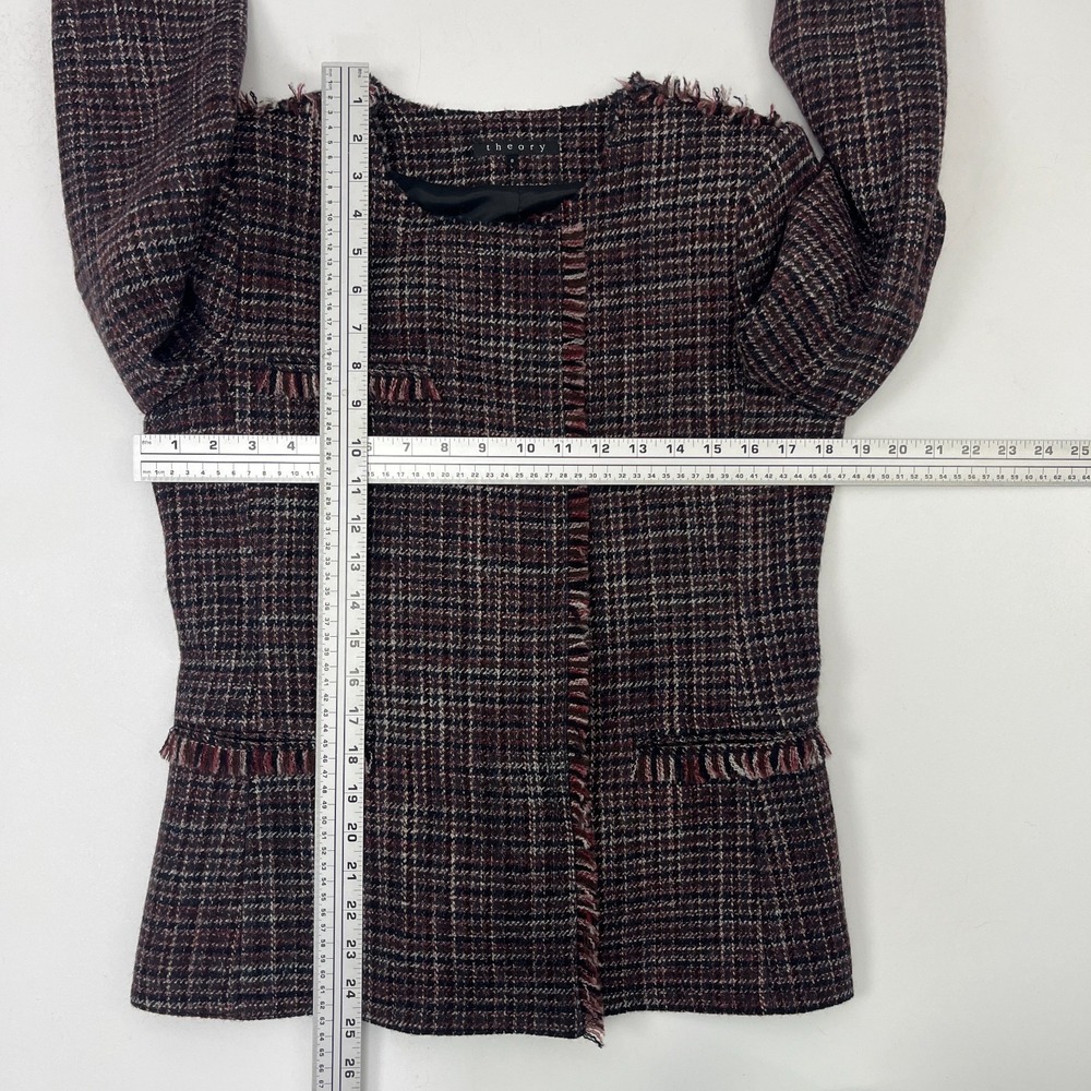 Theory Mylana‎ Tweed Jacket Sz 8 Fringe Trim Blazer Classic Preppy Quiet Luxury - Picture 8 of 13